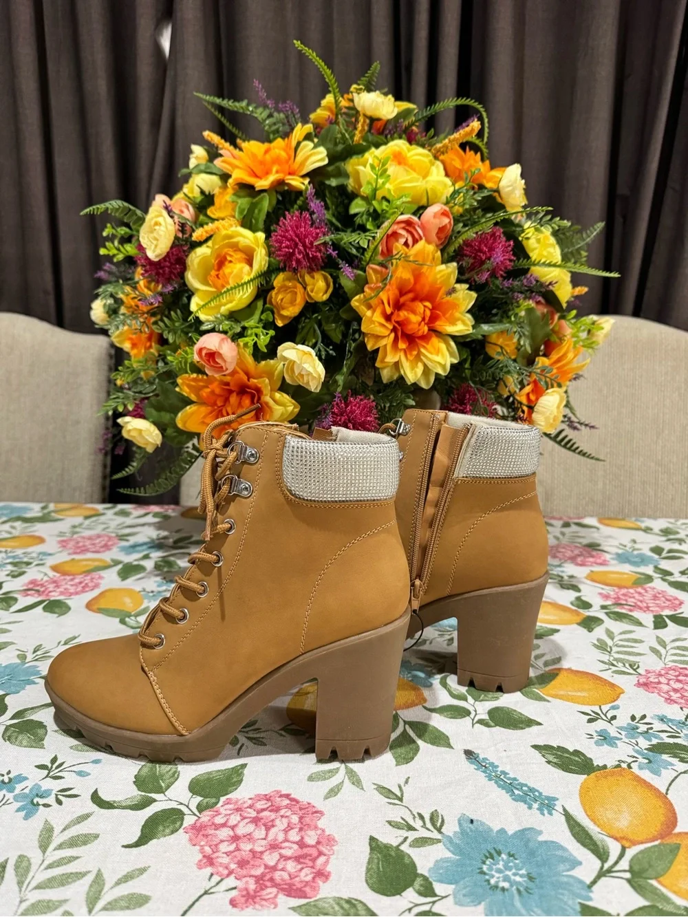 Sugar Tan Lace-Up Block Heel Ankle Boots - Picture 3 of 8
